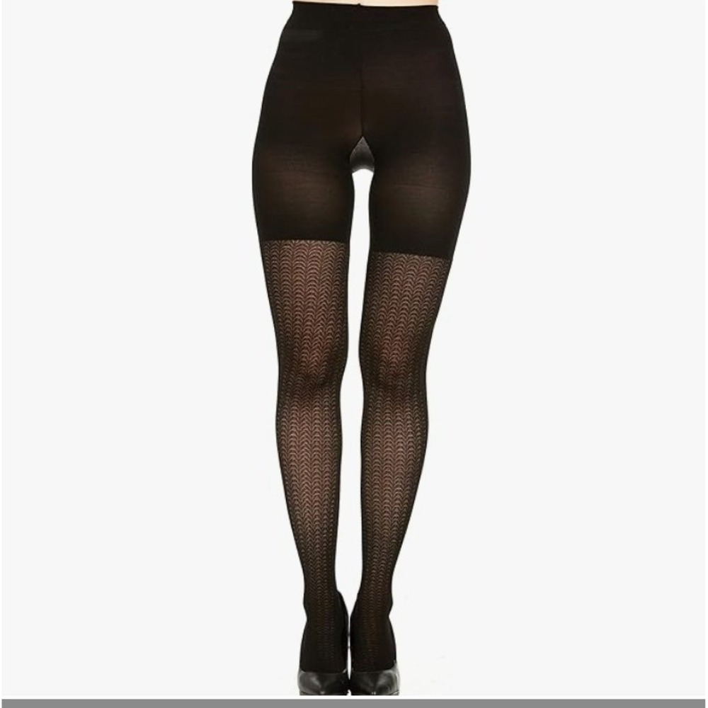 Spanx Assets Black Textured Wishbone Shaping Tights Pantyhose 3 Large‎ NWT